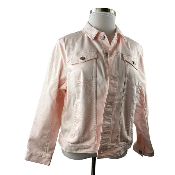 Talbots Classic Pink Denim Jean Jacket Women's Plus Size 2X 2Xp Plus Petite - Picture 5 of 10